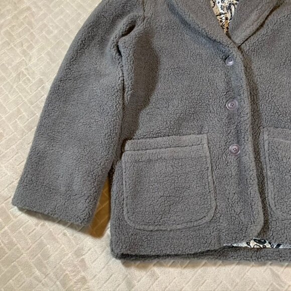 Denim & Co Woemsn Small Jacket Gray Teddy Sherpa With Pockets Paisley Lining - Picture 4 of 13